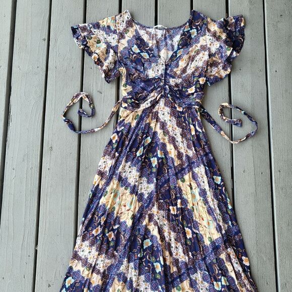 Abel The Label Anthropologie Floral Paisley Patchwork‎ V-Neck Maxi Dress Size XS - Picture 6 of 9